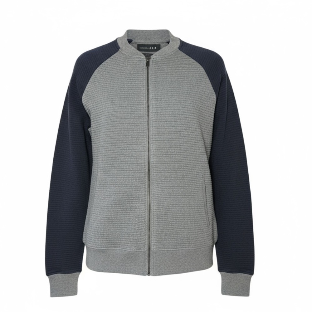 🚧 ZARA Men’s Ribbed Bomber Sweatshirt L 🧊 Blue Gray Zip Street Style